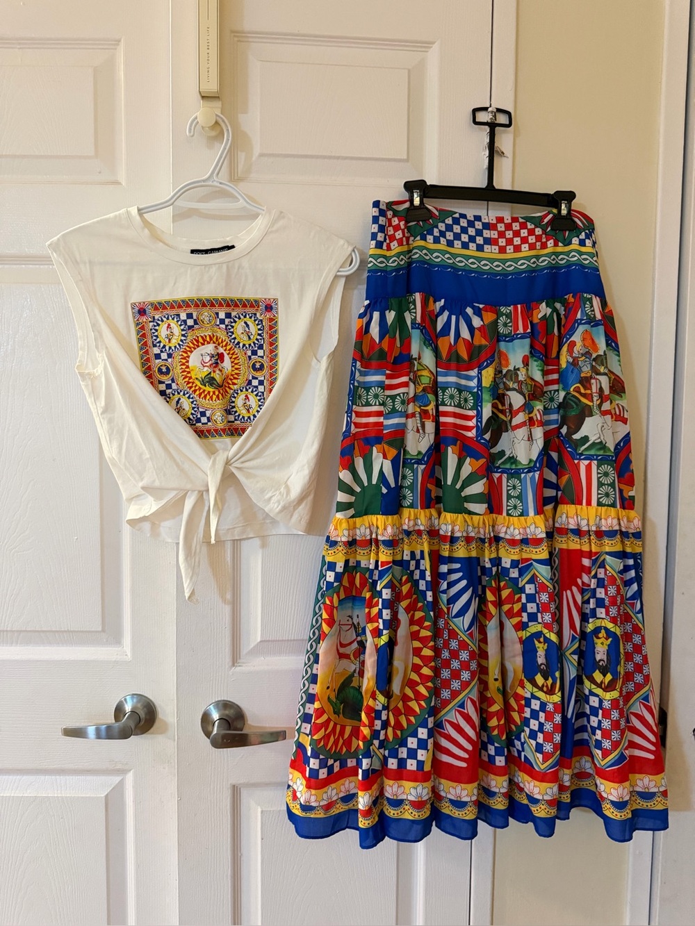 Authentic Dolce & Gabbana T-Shirt Paired with Unique Vintage Italian Maxi Skirt